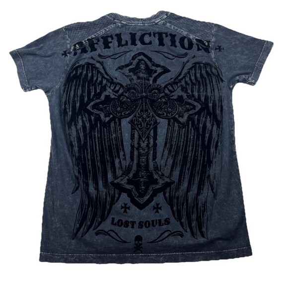 Affliction Other - Vtg Affliction Shirt Mens M Live Fast Lost Souls Cross Wings Distressed MMA Y2K